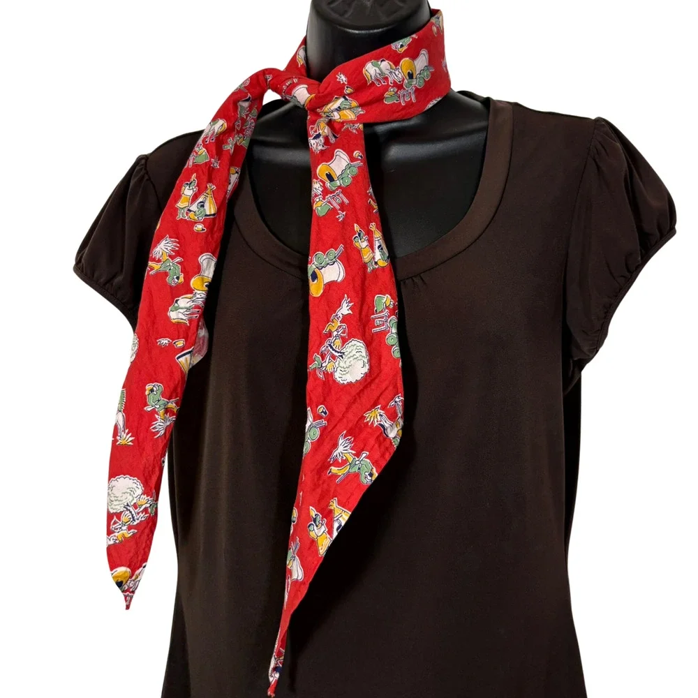 Red Triangle Kerchief Large Cowboy Print Cotton Scarf Vintage 50